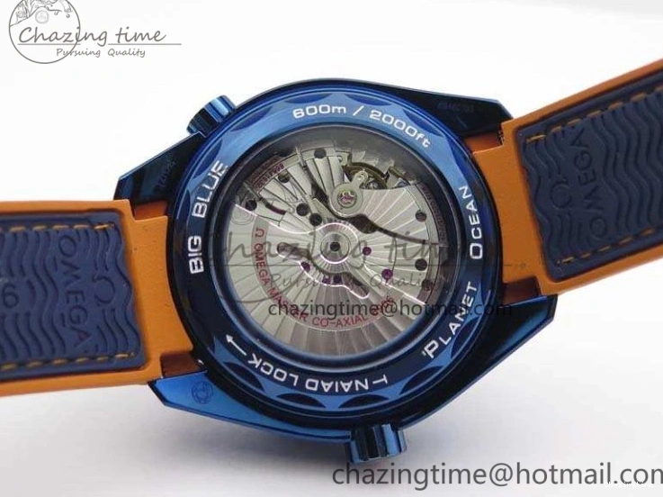 0818 FreshLook Planet Ocean 45mm GMT Blue DLC Black OMF Best Edition Blue Dial On Blue Gummy Strap A 8123